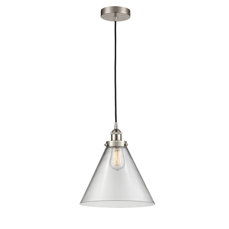Cone 1 Light Mini Pendant, Clear, Brushed Satin Nickel