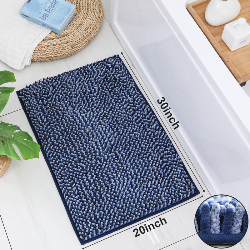 Radhika Chenille Non-Slip Bath Rug, 20" W x 30" L, Blue