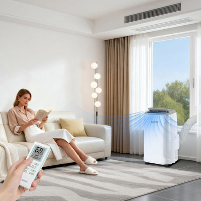 14000BTU Portable Air Conditioner, 850Sq.Ft Fast Cool Portable AC Unit with Remote Control, Dehumidifier Fan, LCD Display, Air Purification, White