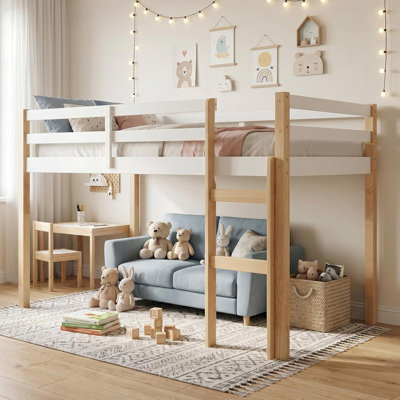 Lit mezzanine bas pour lit simple, lit en bois massif pour enfants avec échelle et garde-corps de sécurité, lit mezzanine bas pour enfants, cadre de lit mezzanine bas pour filles, lit mezzanine bas simple, aucun sommier nécessaire