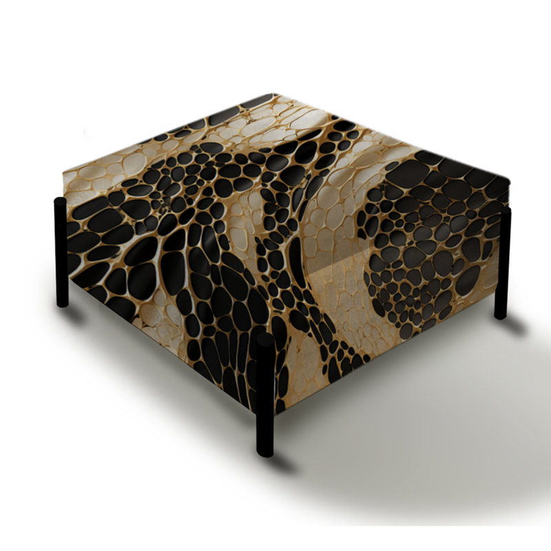 Gilded Opulence In Black & Gold I - Marble Large Square Ottoman