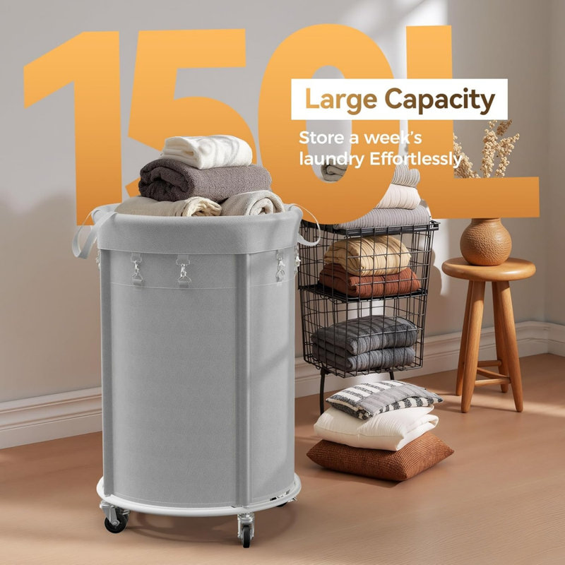 Metal Laundry Cart, Grey