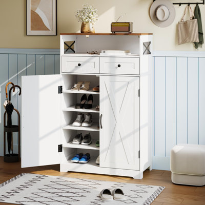 Range-chaussures 48 pouces avec portes, 2 tiroirs et tablettes réglables pour le couloir et le salon