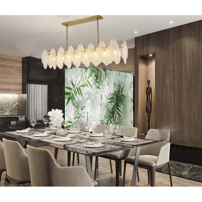 Transitional 8-Light Rectangular Glass Chandelier 
