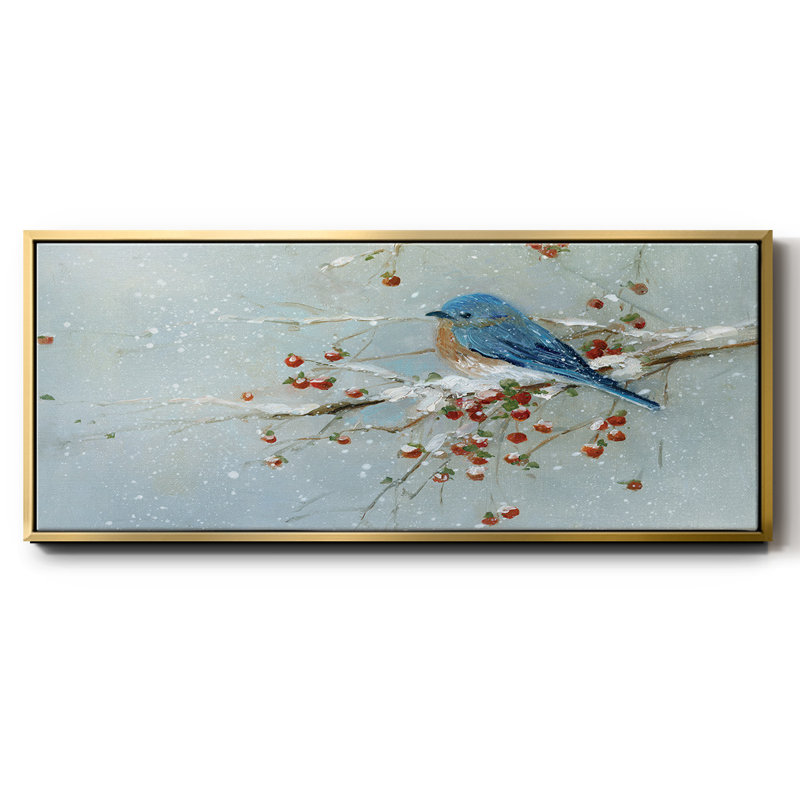 Oiseau bleu en hiver - toile encadrée, 24" H x 60" W