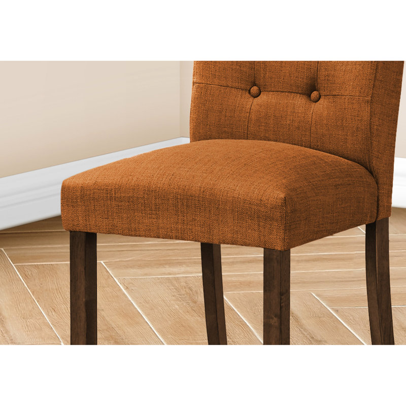 De 2 chaises de salle à manger modernes de 38 po, recouvertes d'un tissu orange fascinant avec des pieds en bois de noyer massif pour la chaise de style 2, haute et charmante