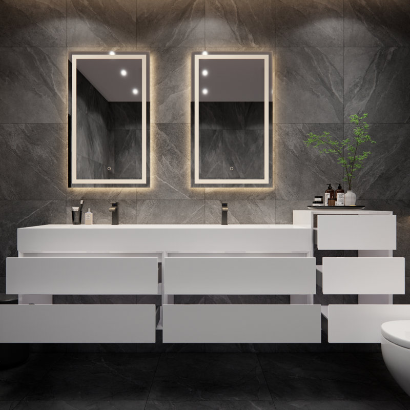 Albizu 79" Wall-Mounted Double Bathroom Vanity, White
