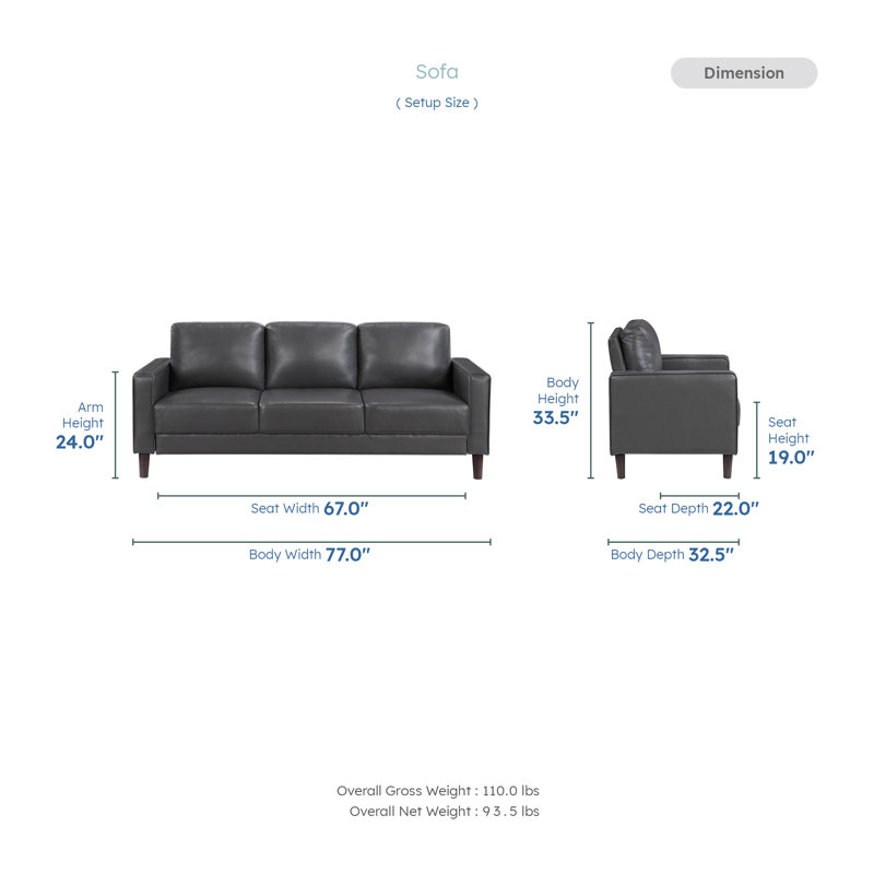 Eric Mid Century Faux Leather 2-Piece Living Room Set with Exposed Tapered Legs, Pocket Coils & Durable Frame, Grey
