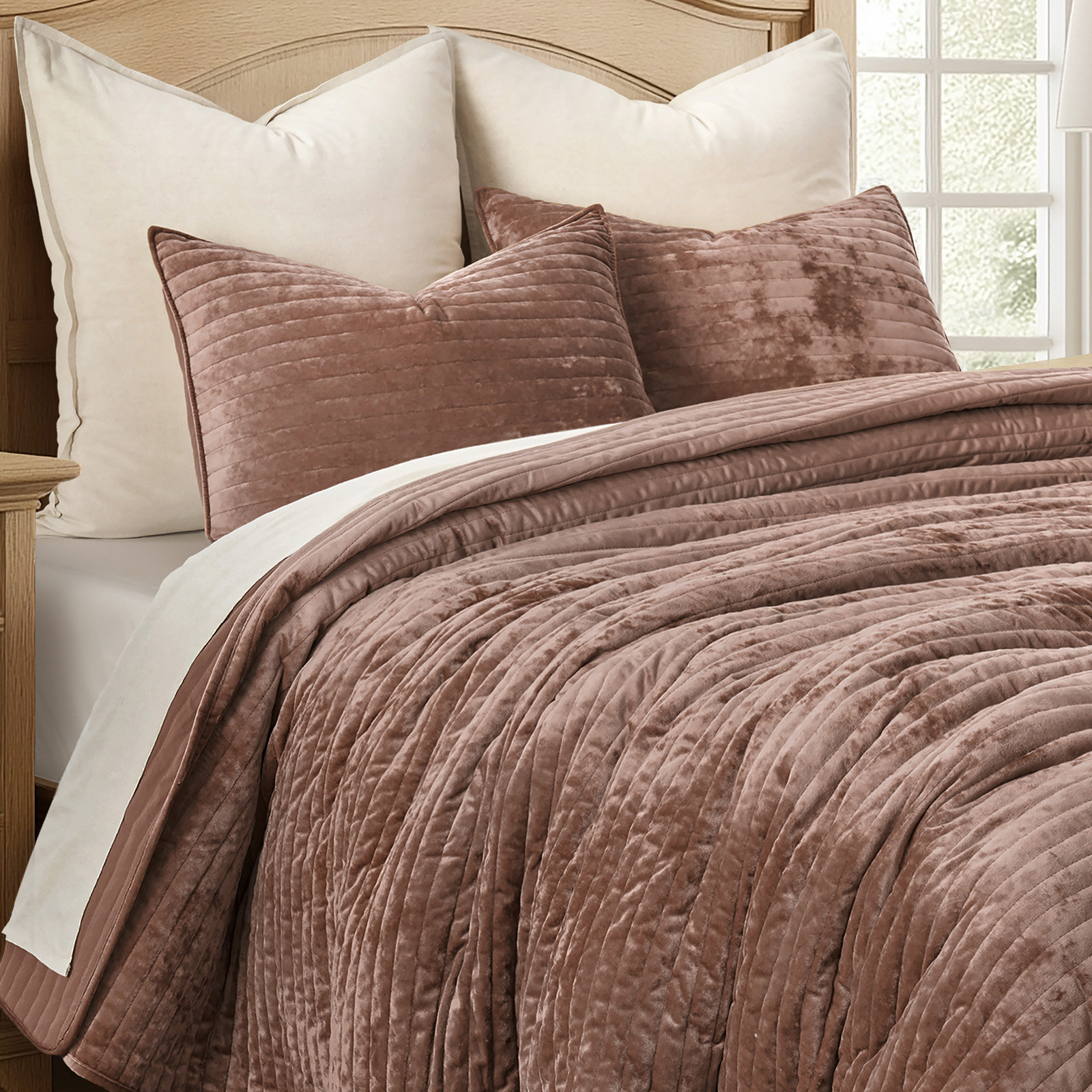 Velvet Quilt Set, Queen, Terracotta Clay