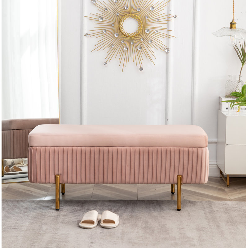 Banc de rangement rembourré en velours Miajah, Rose