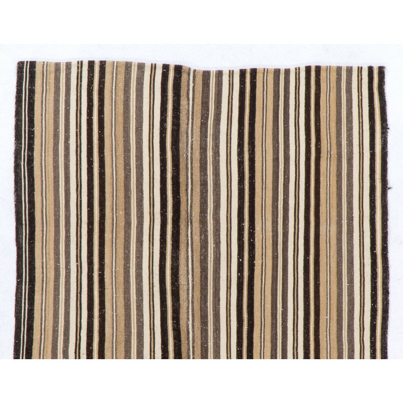 Kilim anatolien central tissé à la main 5,2 x 7,8 pi avec motif rayé, entièrement en laine