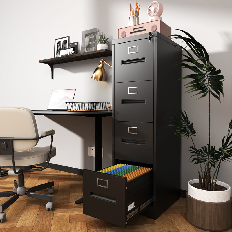 Classeur vertical à 4 tiroirs pour bureau à domicile avec serrure, format lettre / légal A4, tringles de suspension réglables, basculement, mouvement silencieux, fonction de conception moderne,