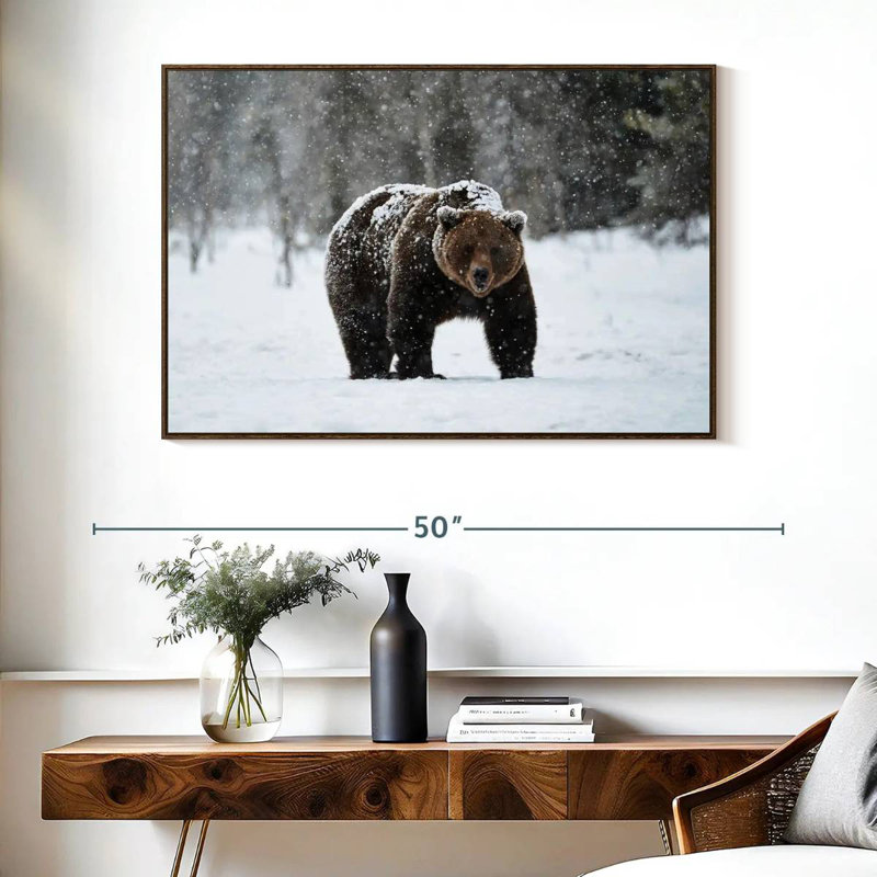 Ours grizzly d'hiver, Cadre flottant noyer, 40 po x 27 po