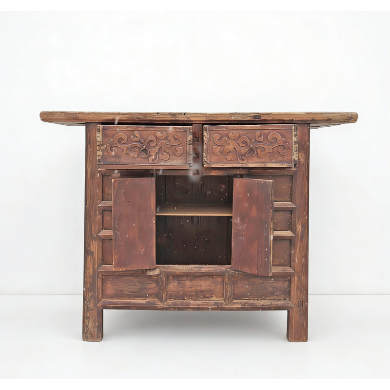 Double Top Drawer Carved Elm Sideboard