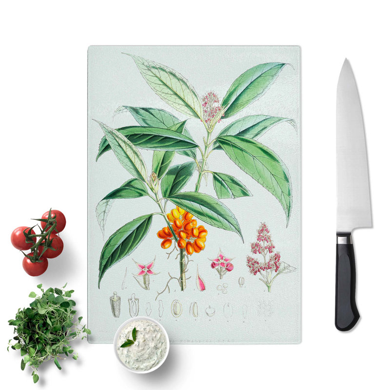 Tempered Glass Himalayan Flowers Illustrations by W. H. Fitch Chopping Board, 28.5 cm x 39 cm