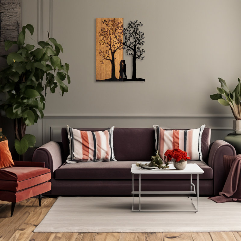 Élégant accessoire mural décoratif en bois, noyer et noir, 17,7 po x 22,8 po | 50% bois véritable (épaisseur: 1,2 po) et 50% métal | Conception unique avec des variations naturelles de couleur et de texture | Parfait pour les décors modernes et les intérieurs élégants