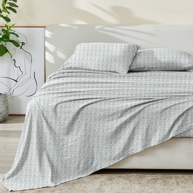 Ensemble de draps 100% coton à imprimé floral percale, Ensemble de draps pour lit simple avec un drap-hou