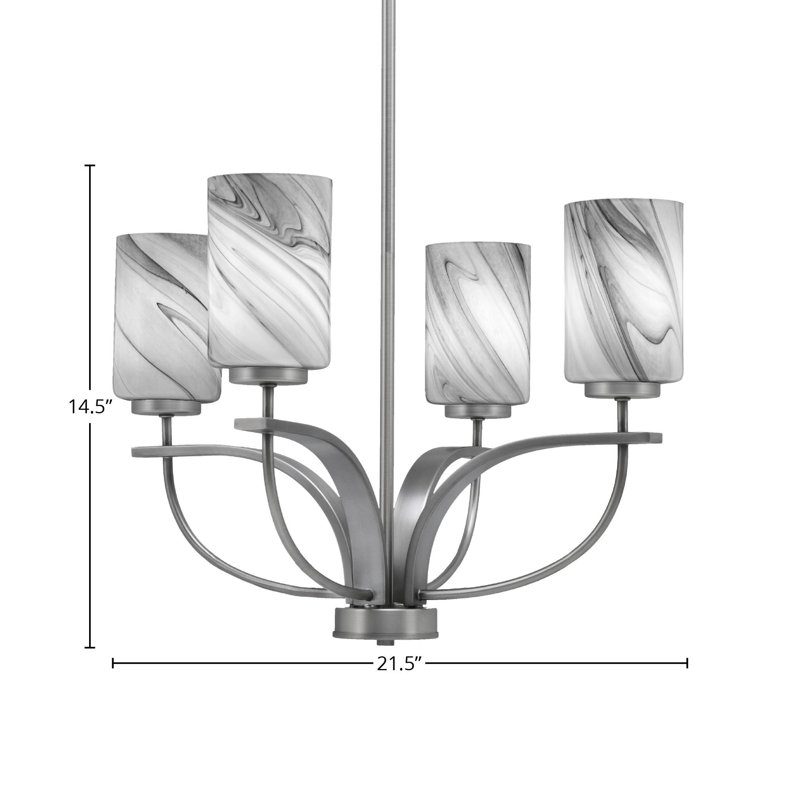 Unia 4 Light, Uplight, Chandelier Shown In Graphite Finish With 4" Onyx Swirl Glass