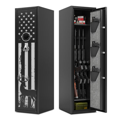 KAER 6 Gun Safe for Rifles and Pistols, Large Gunsafe Cabinet Rifle Safe Assembled Gun Safes for Home Rifles and Shotguns with Upgraded Digital Keypad Key Lock LED Light Removable Shelves Gun Racks