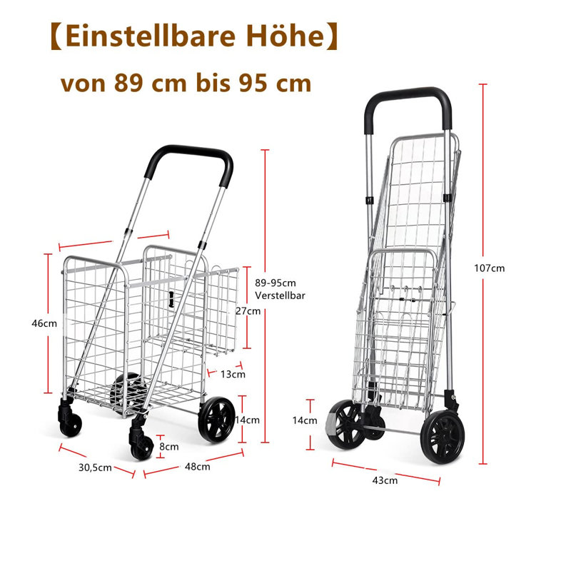 Alexanra 95cm H x 30.5cm W x 48cm D 20kg Hand Truck Trolley, Matt Brushed Nickel
