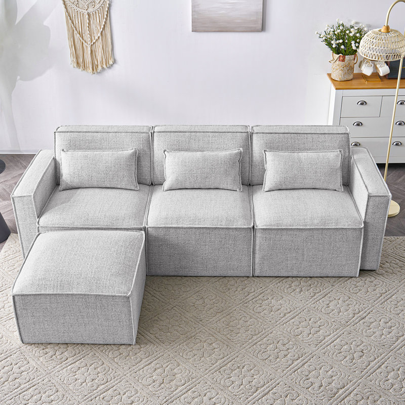 Taufner Upholstered L-Shaped Sectional Reversible, Gray 100% Linen
