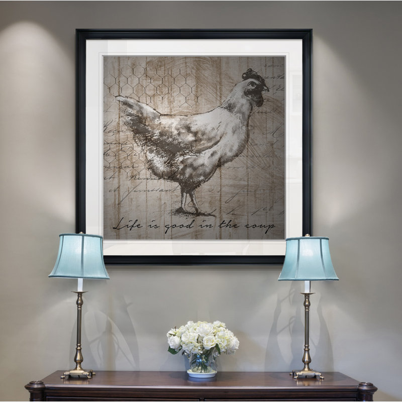 « farm poule », peinture, H 24 po x l 24 po x P 1,5 po, Cadre noir