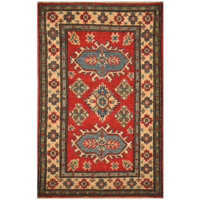 Tapis de zone en laine 2 pi x 3 po one-of-kind à la main noué la kazak Yolande