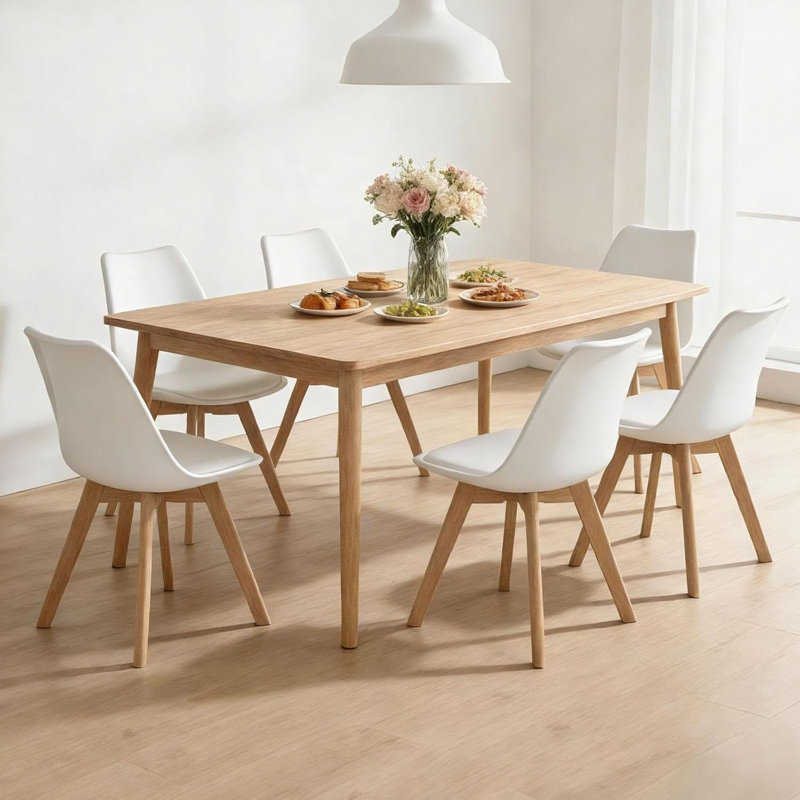  Dining Chairs Set Of 4, Mid Century Modern Kitchen Chairs With PU Leather Seat & Wood Legs For Indoor Outdoor Use, White