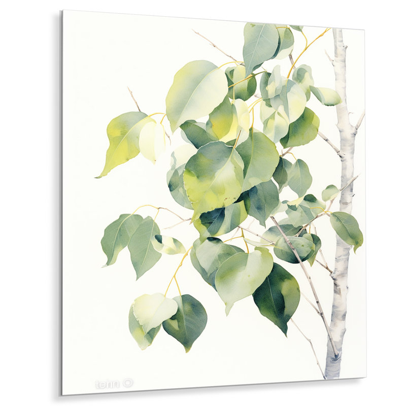 Blanc blanc vert minimalisme eucalyptus Essence VIII - impressions murales florales en métal, H 40 po x l 30 po x P 1 po