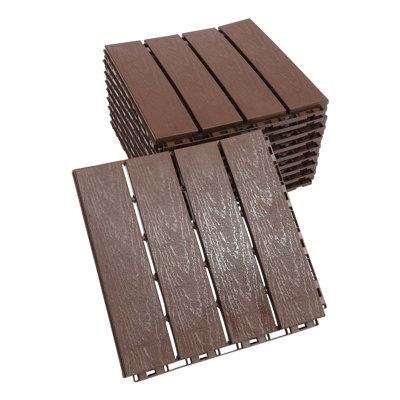 11.8" x 11.8" Plastic Interlocking Deck Tile Kit in Brown