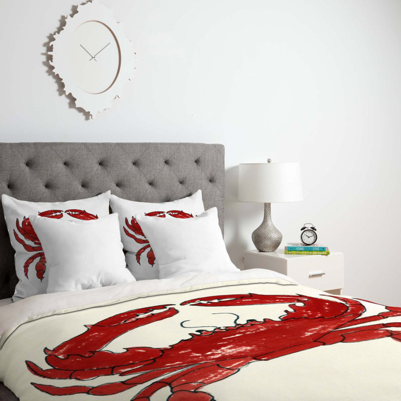 Red Crab Polyester Duvet Cover, Twin