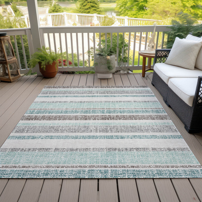 Tapis bleu sarcelle lavable à la machine intérieur / extérieur Xhevrie, Rectangle 9 pi x 12 pi