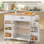 Îlot de cuisine en bois massif, compartiment à poubelle inclinable avec barre de petit-déjeuner à abattants, table de cuisine mobile avec faux réfrigérateur et roulettes verrouillables-1570326055
