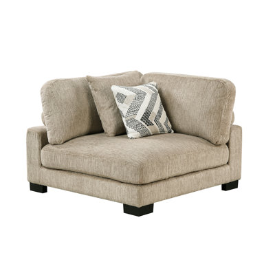 Brown Contemporary 6-Piece Modular Sectional Sofa w Ottoman Plush Comfortable Pillows Upholstered Solid Wood Living Room Furniture