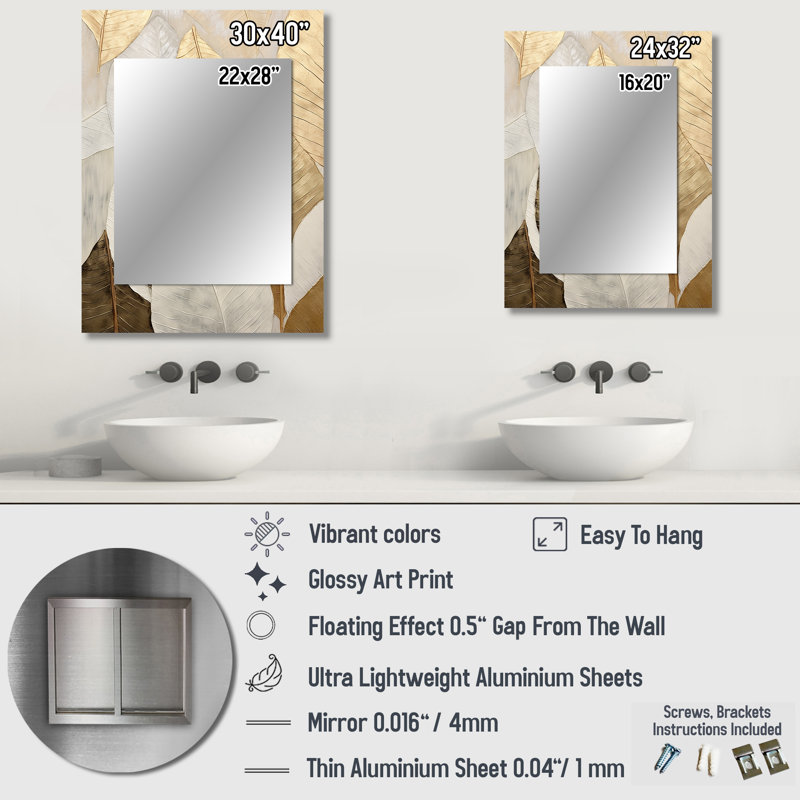 Miroir mural sur métal doré, 40 po x 30 po
