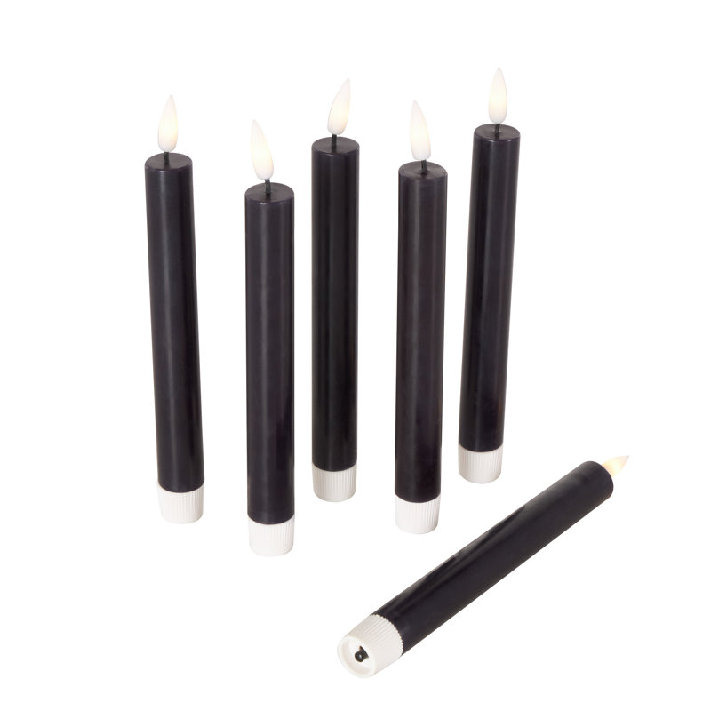 Wax Indoor and Outdoor Flameless Pillar Candles with Remote Control, 8.25" x 0.90" Pillar, Black