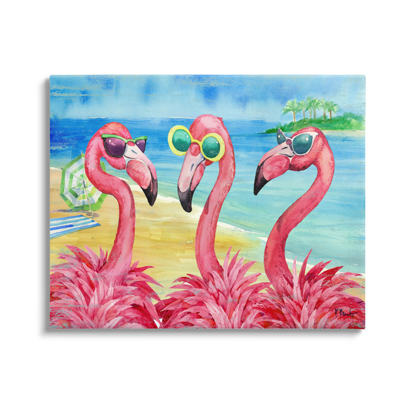 Art mural sur toile tendue, "Flamingo copines" par Paul Brent, H 24 po x l 30 po x P 1,5 po