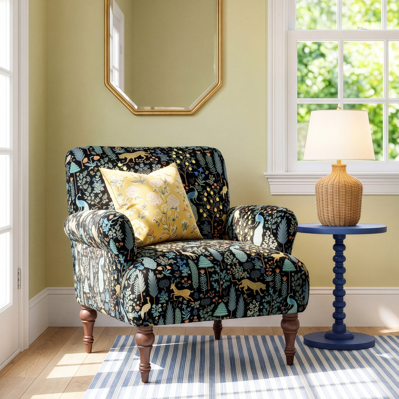 Rifle Paper Co. x Cloth & Company Bristol Chair, Climbing Vines Green, Natural