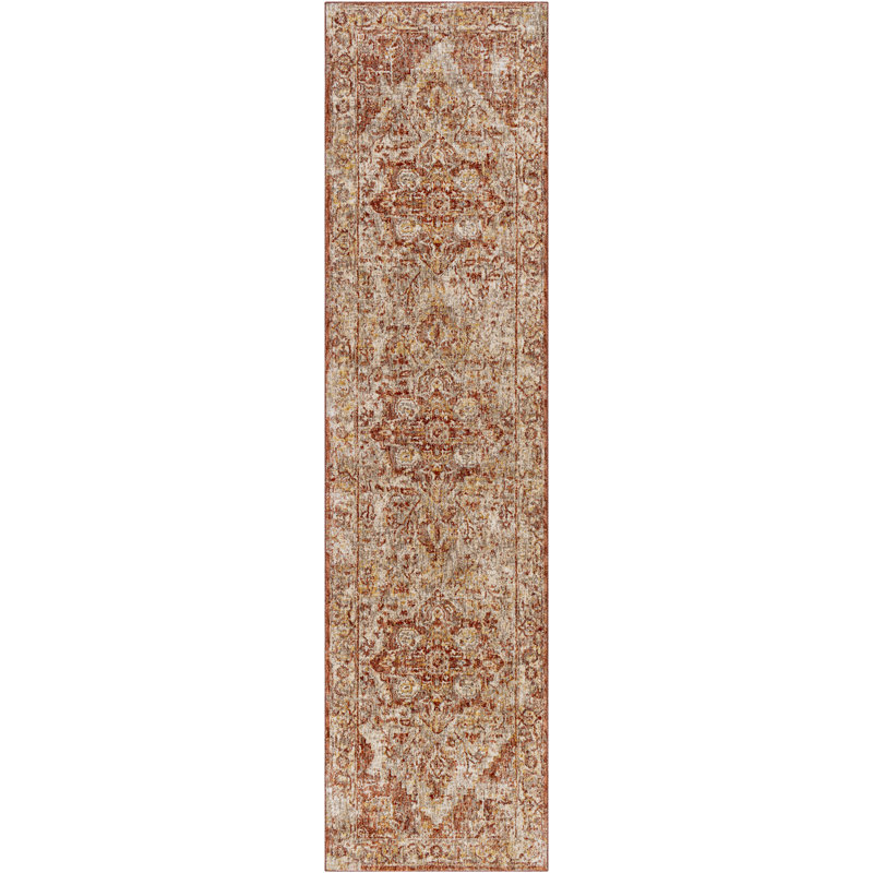 Tapis oriental safran / pêche Yatendra, Tapis de couloir 2 pi 7 po x 10 pi