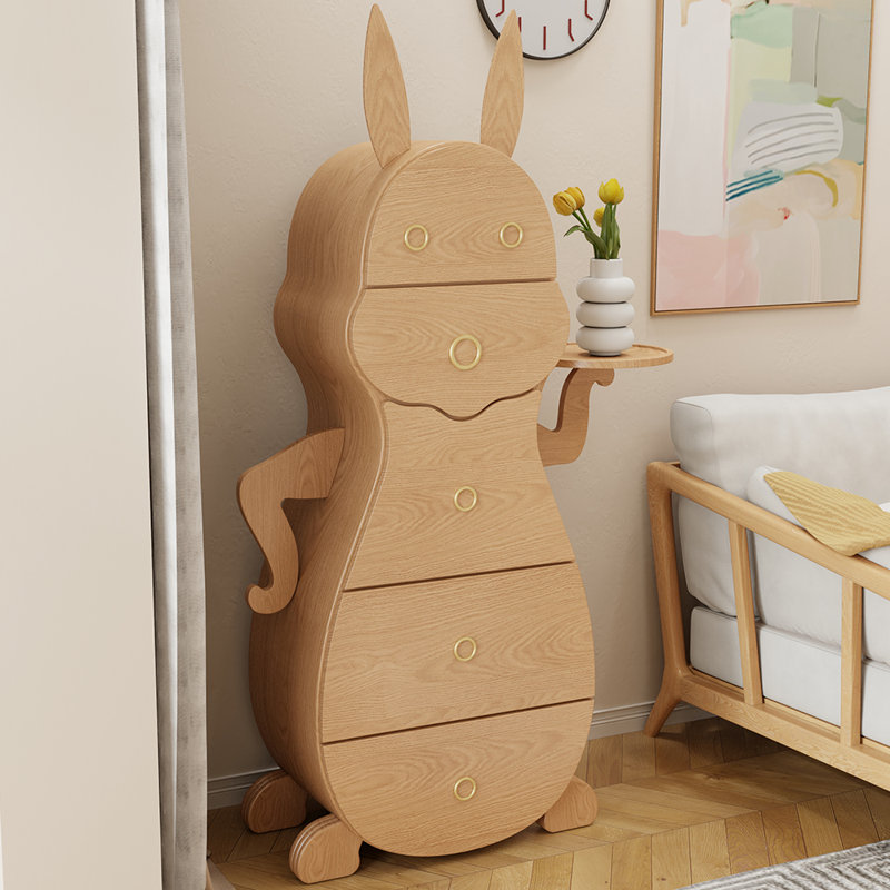 Solid wood creative rabbit decorative cabinet, Brown