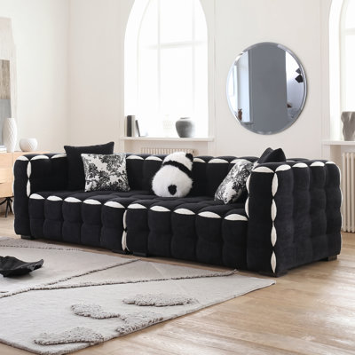 Canapé 110,2 po en velours moderne avec assise profonde et structure en bois massif et accents de sherpa