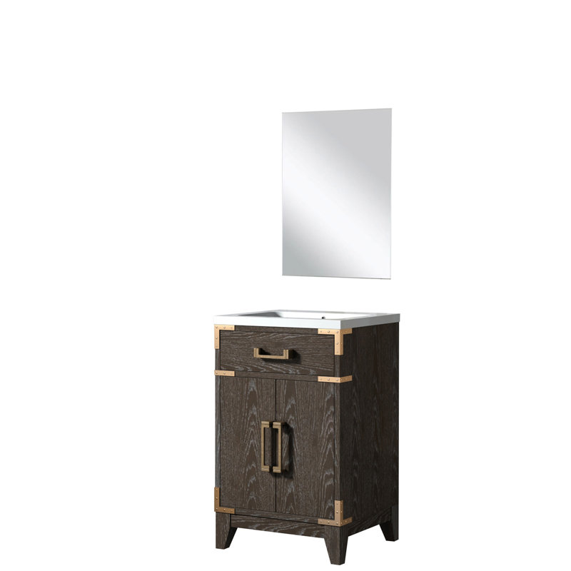 Meuble-lavabo en chêne brun avec comptoir en acrylique - miroir de 20 po x 18 po inclus, Chêne brun