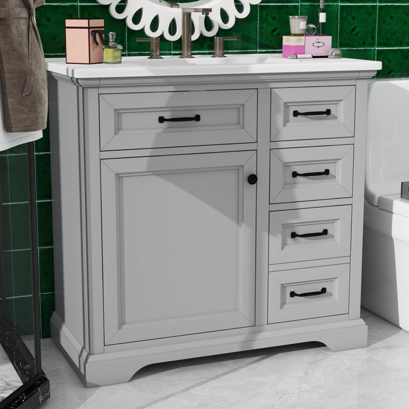 Meuble-lavabo 36 po avec lavabo 36 po, comprenant 2 tiroirs et charnières de porte à fermeture en douceur, 36 po avec lavabo pour salle de bain