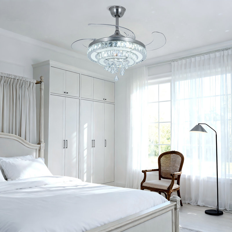 Ventilateur de plafond 42 "en cristal moderne avec lumières à DEL et télécommande, 3 vitesses, minuterie