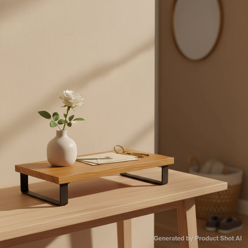 Plateau en bois d'acacia de 16 po x 10 po, cadre en métal noir mat