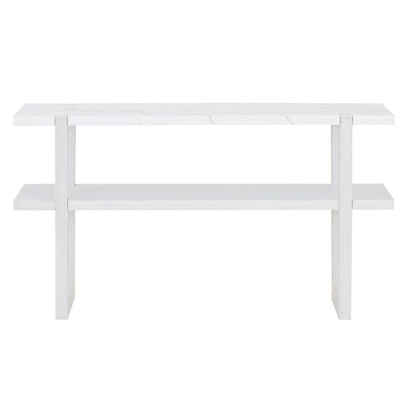Narrow Console Table with Marble-Effect Top, Retro Entryway Table with Open Shelf, Sofa Table for Entryway, Hallway and Living Room (Espresso)