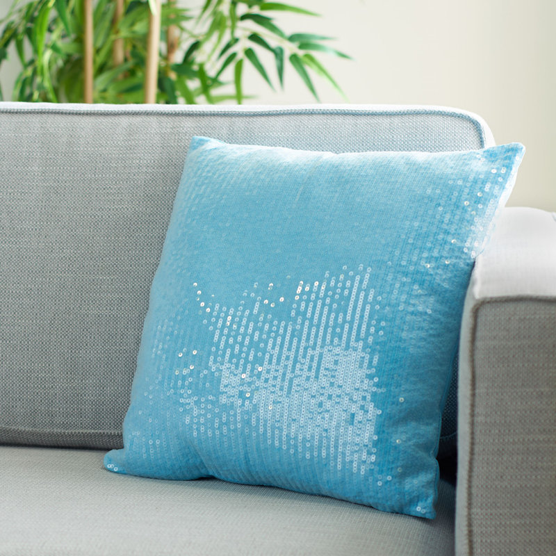Gaila Blue Sequined Cotton 18'' Square Throw Pillow