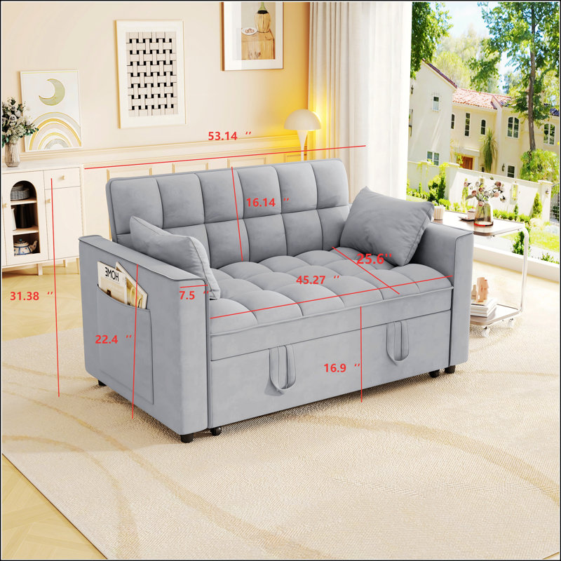 Sleeper Sofa Couch With Pull Out Bed, Gray