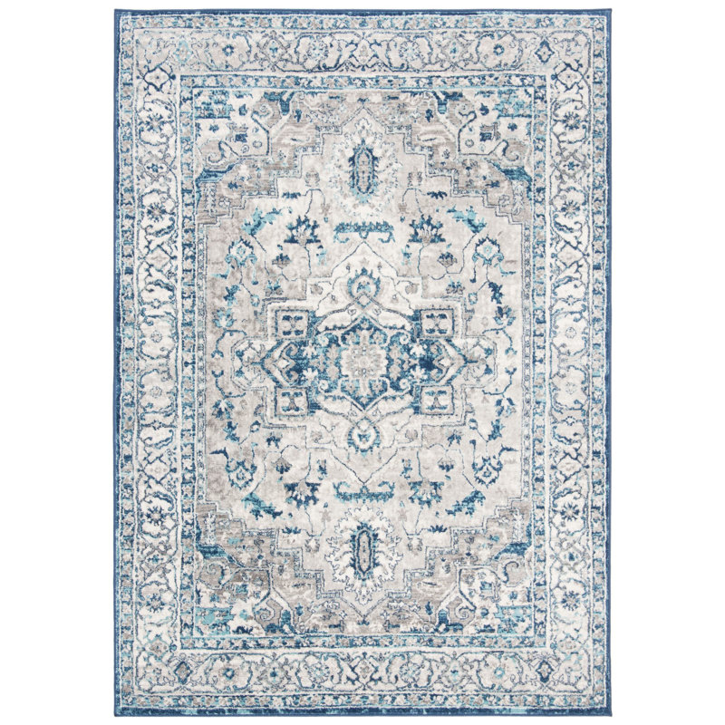 Aurich Light Grey/Blue Oriental Rug, Rectangle 5'3" x 7'6"
