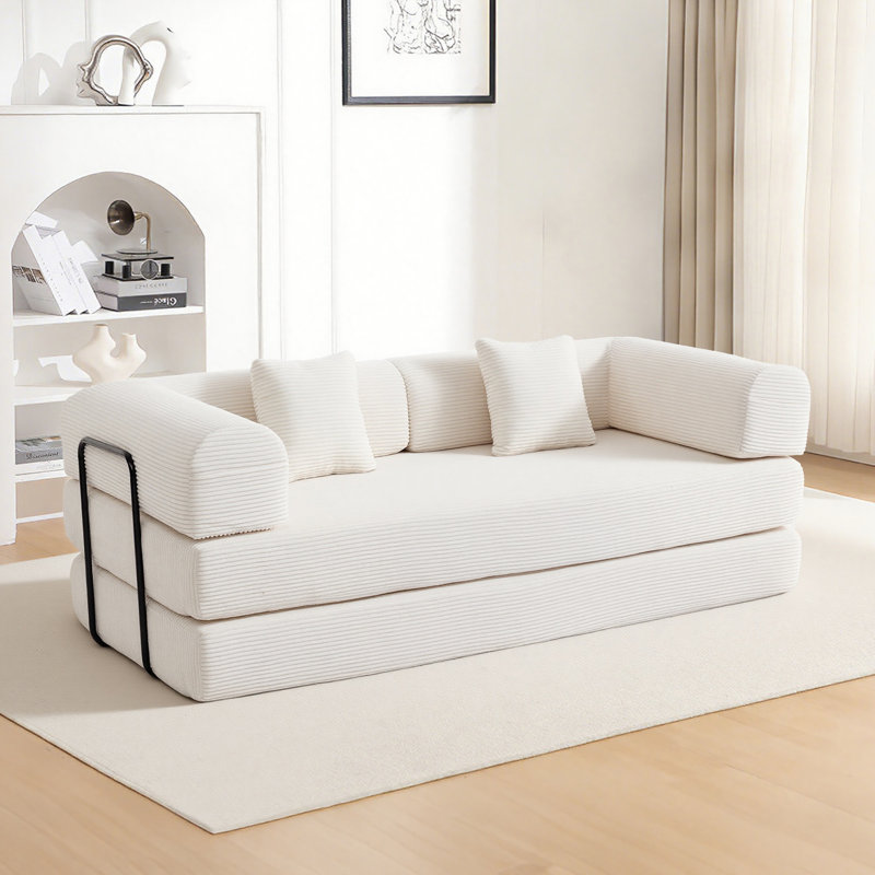 Causeuse-lit à compression escamotable en velours côtelé 79 po Boneless, Beige